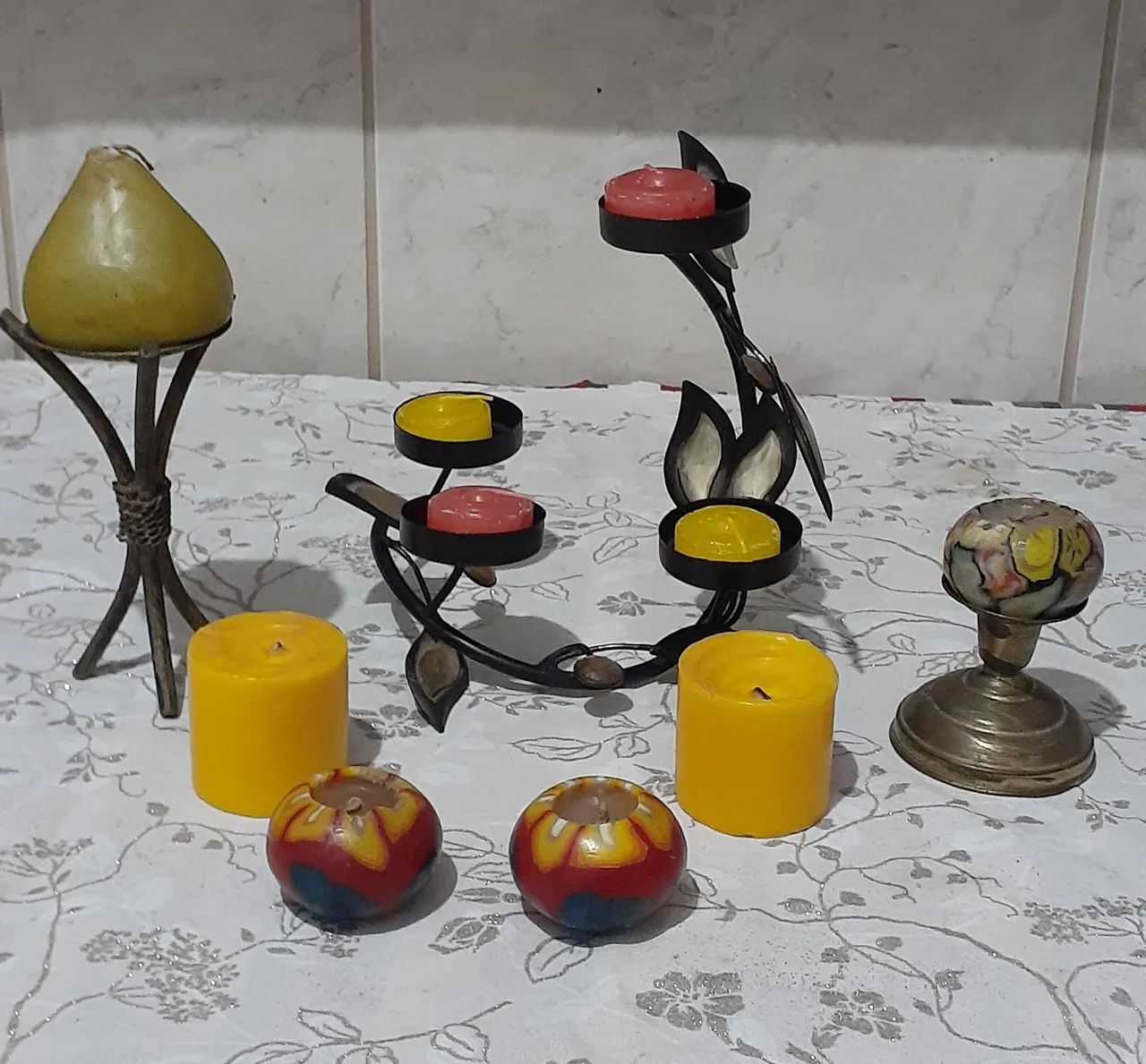 Kit castiçal velas decoração altar sala mesa