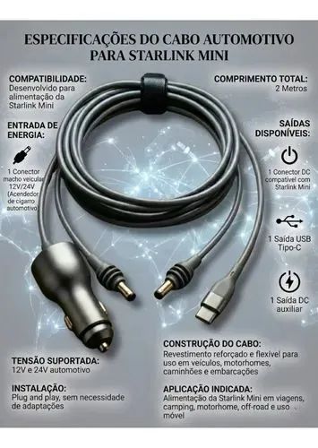 Cabo para Starlink 3 em 1 para automóveis  - Foto 3