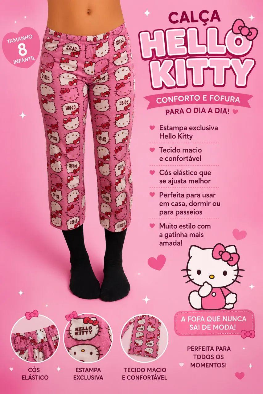 calça pijama hellokitty infantil y2k