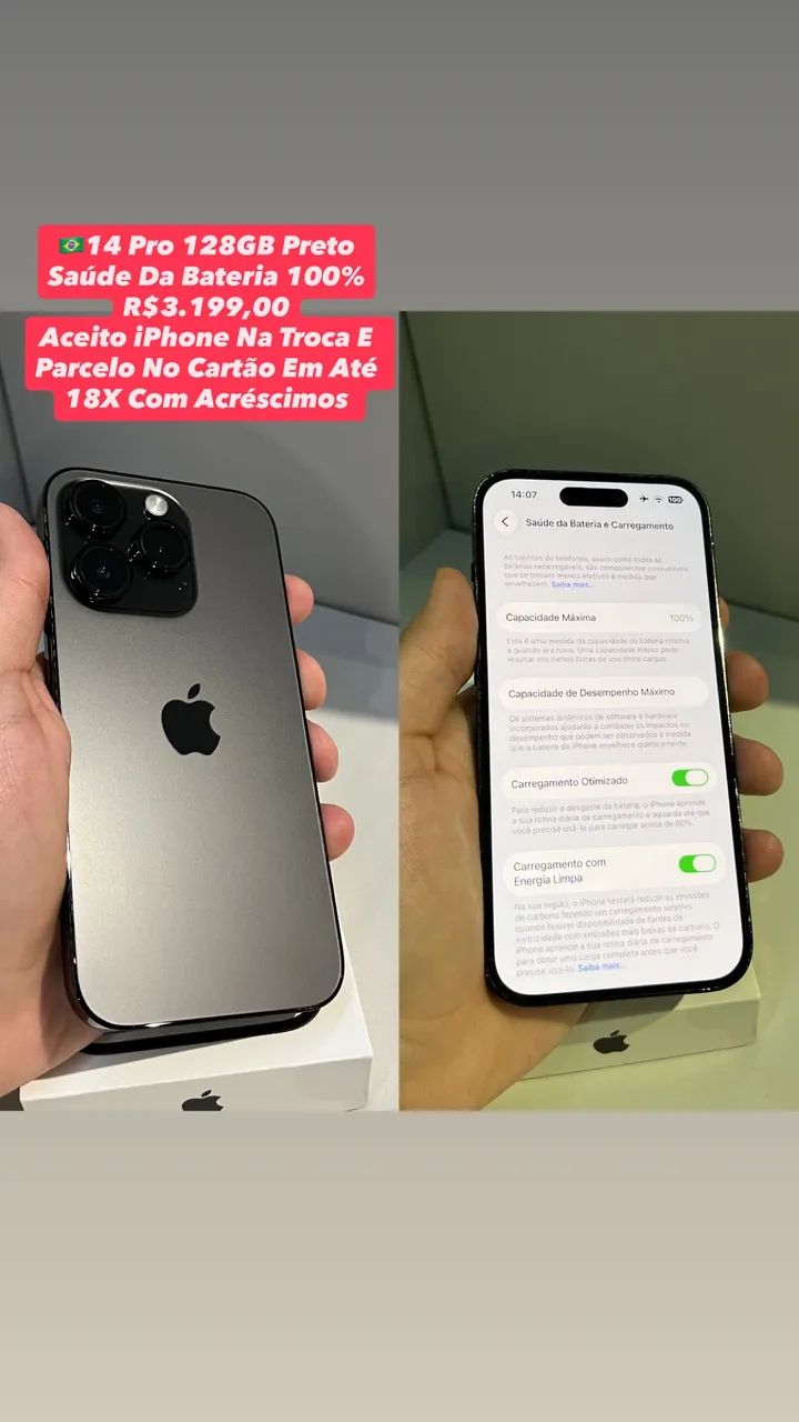 iPhone 14 Pro 128GB Preto - Saúde Da Bateria 100% (Usado)