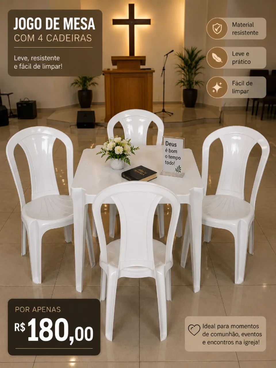 Mesa com cadeiras de plastico