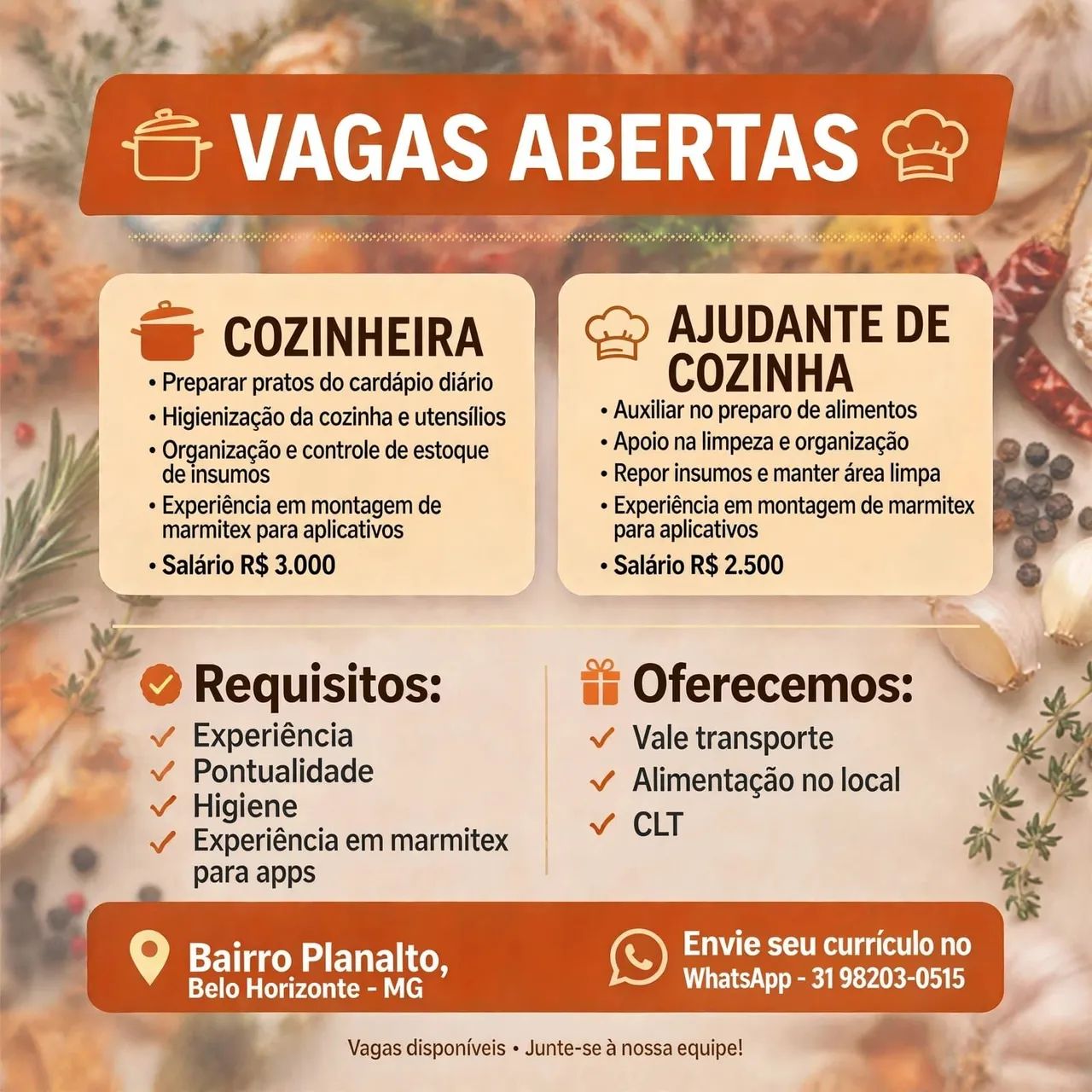 *? VAGAS ABERTAS - CO ?ZINHA ?*