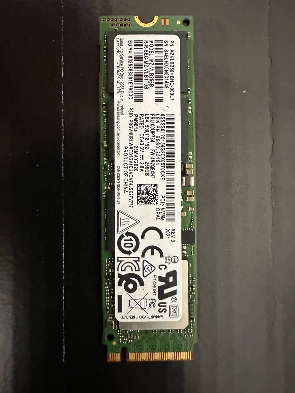 SSD M.2 NVMe 256GB Samsung PM981a (Original Lenovo/Gamer) - Impecável