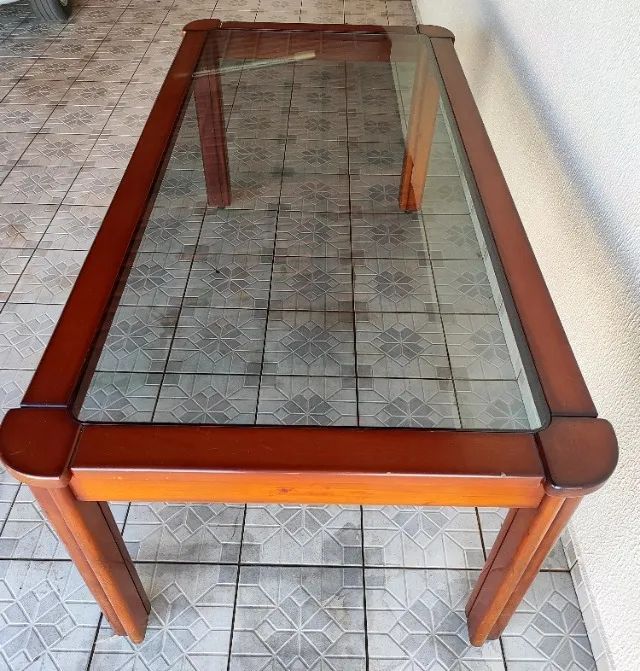 Mesa de Jantar em Madeira Maciça com Tampo de Vidro - Foto 2