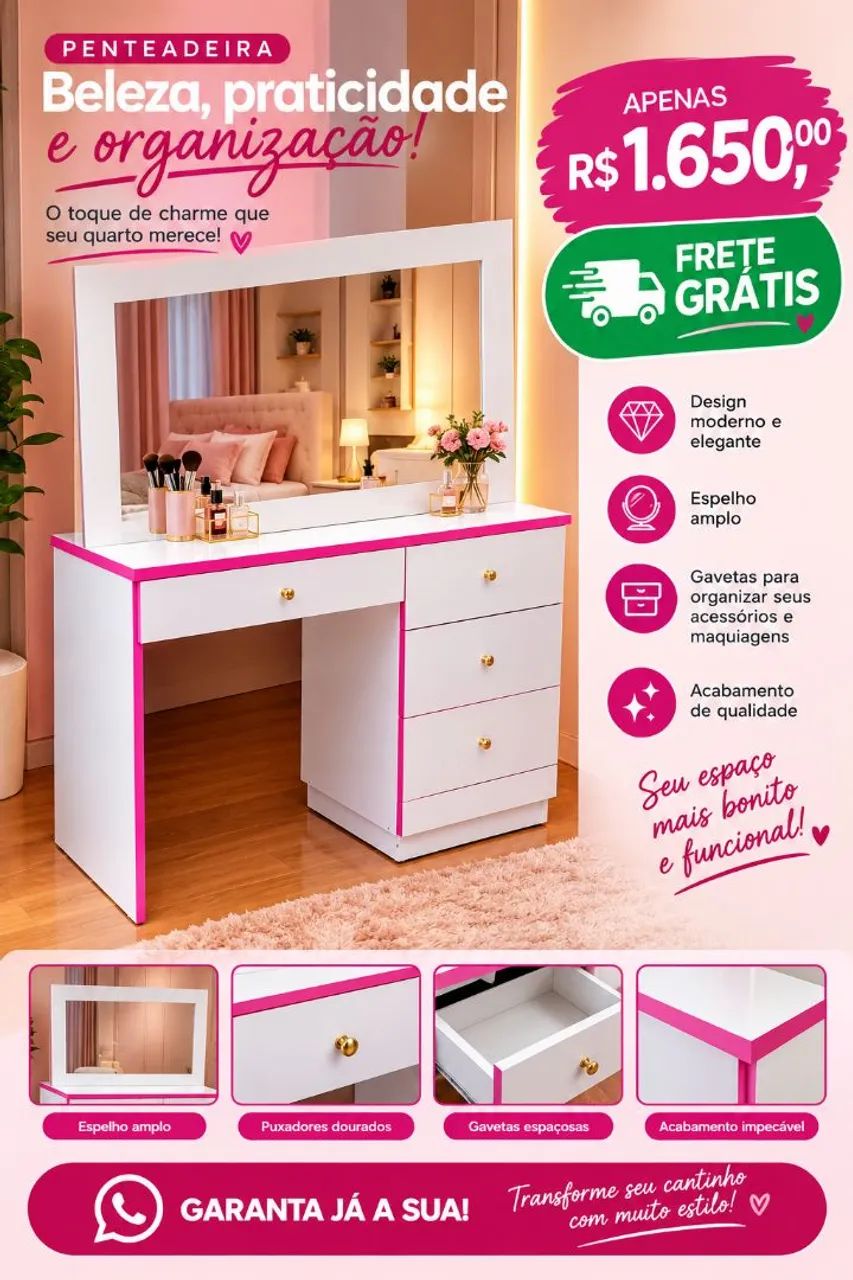 Penteadeira branca e rosa - Foto 2