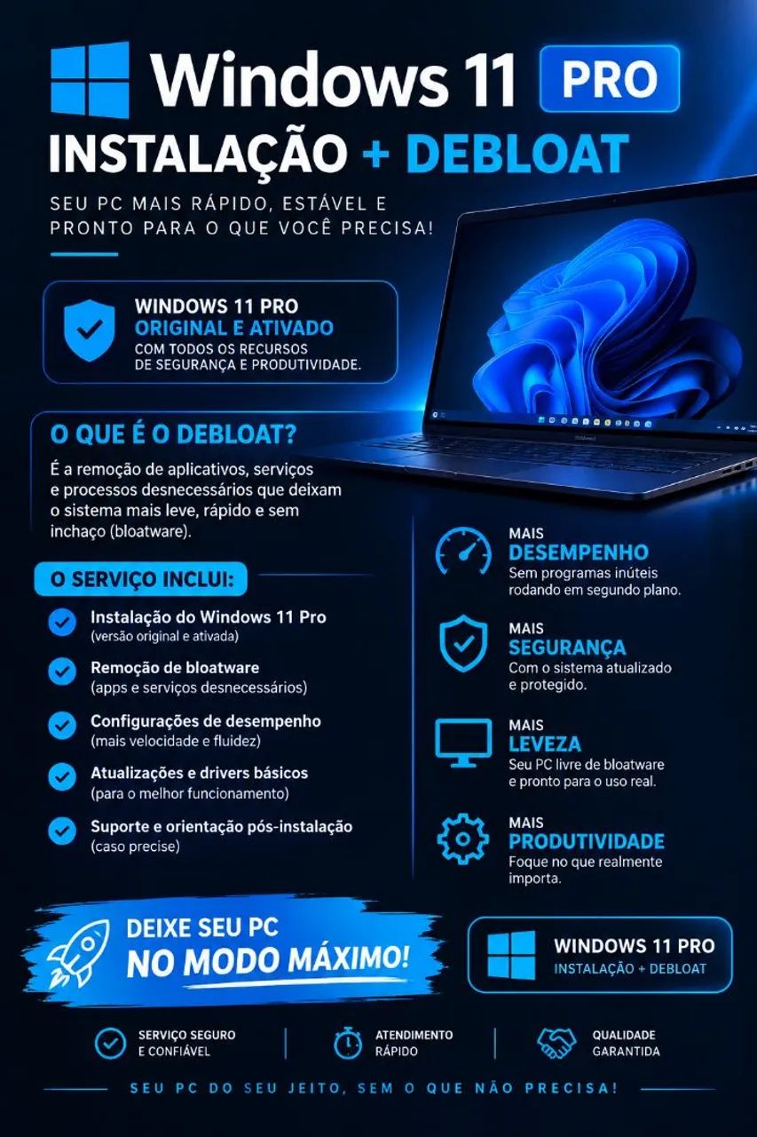 INSTALAÇÃO DE WINDOWS 11 PRÓ & DEBLOAT