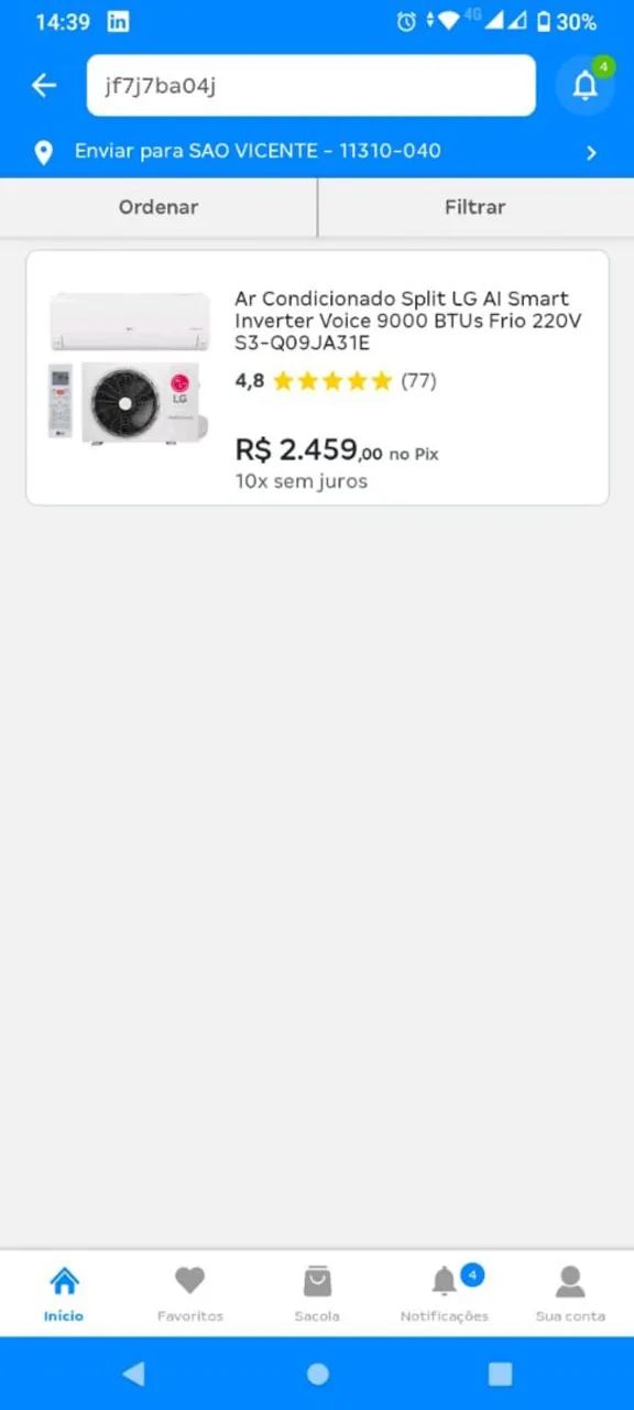 Ar condicionado split inverter 9.000 BTUs LG, novo na caixa nunca usado.