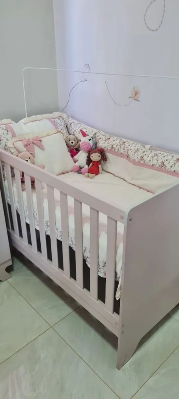  Lindo Berço rose+kit berço+colchão novo+cadeira de descanso+Almofada de amamentacao  - Foto 4
