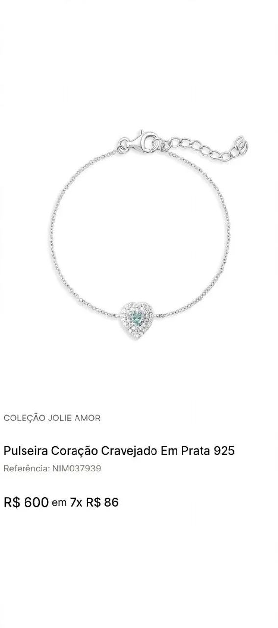 Pulseira Jolie Monte Carlo Prata 925 Coração - Nova - Caixa e Certificado - Foto 2