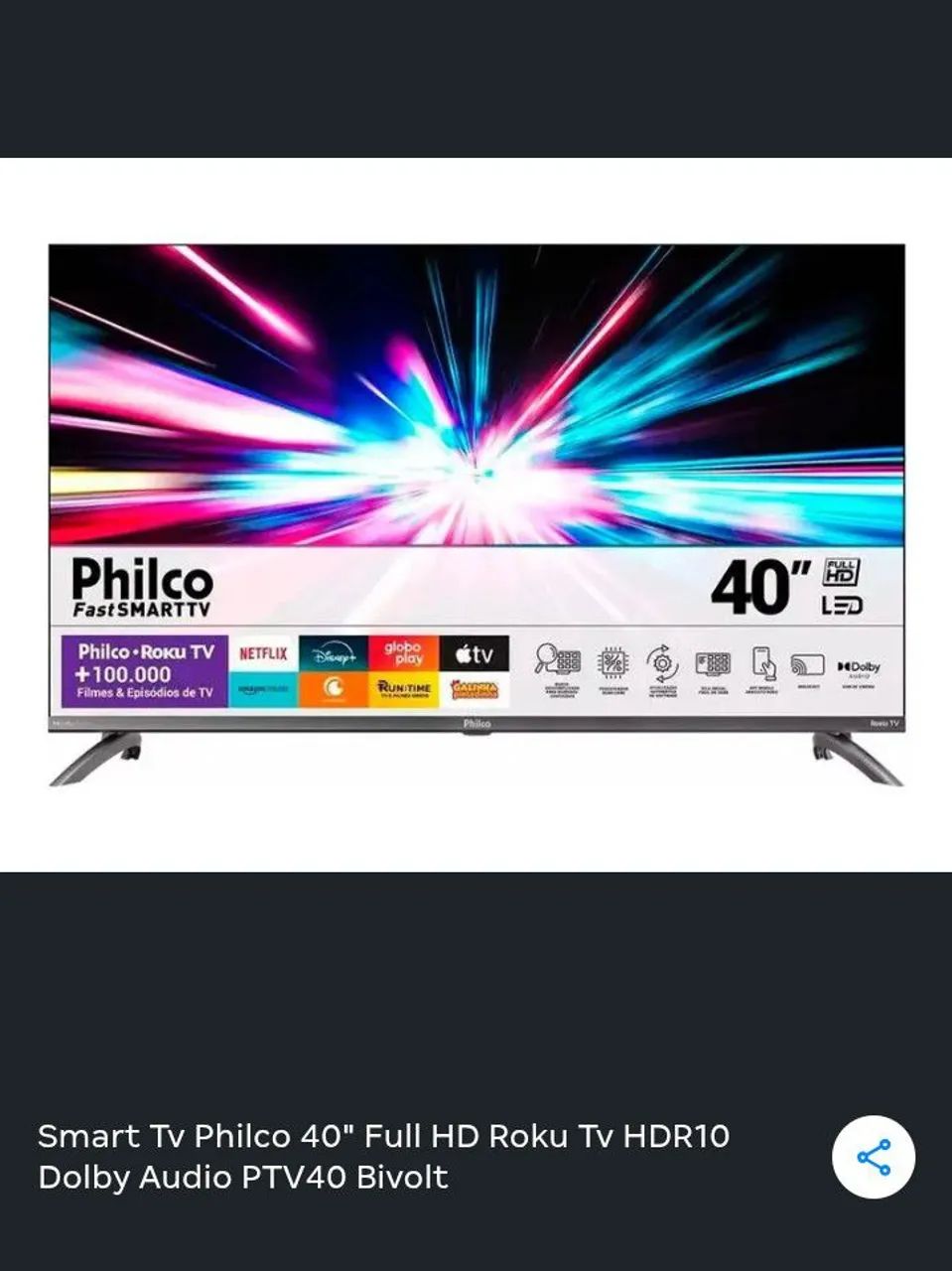 Tv led Philco 40 polegadas smart raku c/defeito