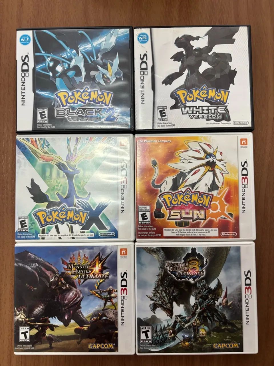 Jogos de 3DS e DS (Pokémon Sun e X, Monster Hunter)