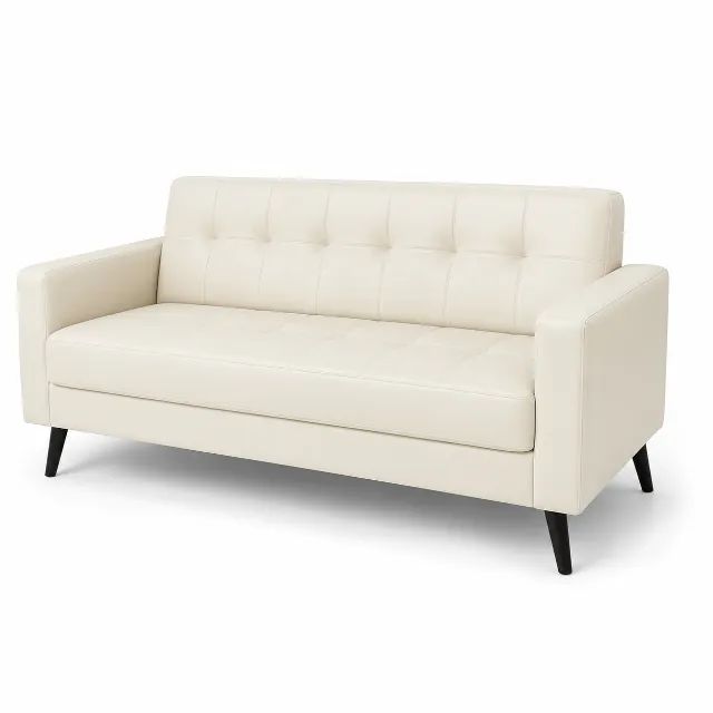 Poltrona Recepção 3 Lugares Corino Nude Sofá Espera Elegante E Confortável 60072