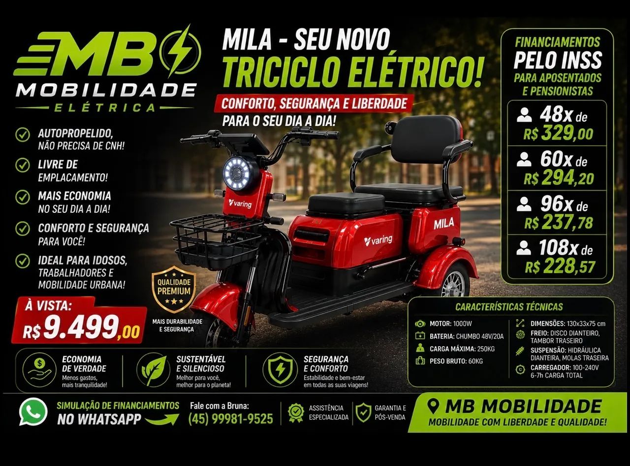 Triciclo elétrico 3 lugares