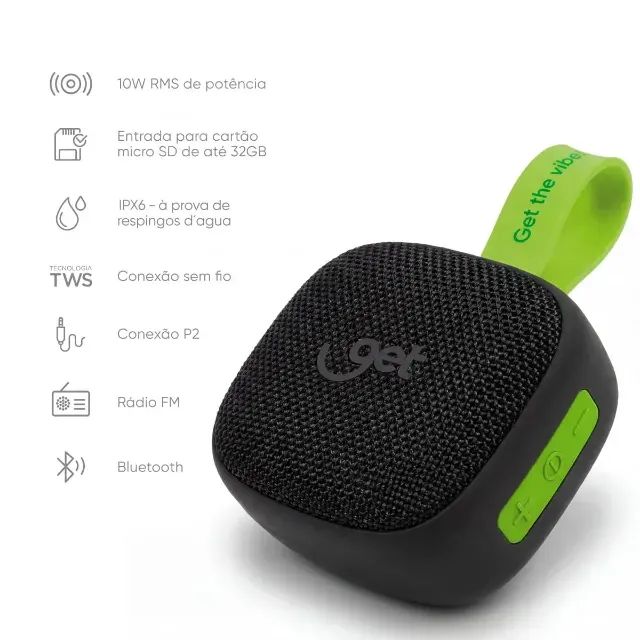 Caixa de Som Bluetooth Get Connect 10W RMS TWS/SD/BT/AUX - WZetta