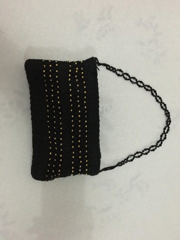 Bolsa Preta De Croche E Miçangão E Alça De Cristal