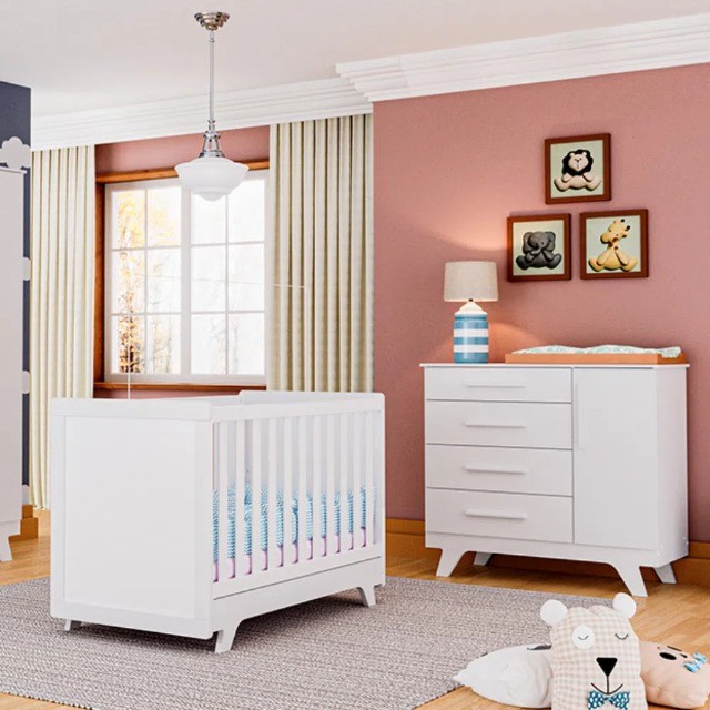 Comoda Retro Liso + Berço Cama Americano Retro, 100% MDF - Peroba - Foto 2