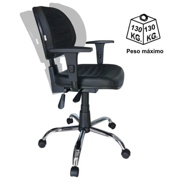 Cadeira Executiva Back System Costurada Aranha Cromada Braços Reguláveis Preta 31011 - Foto 3