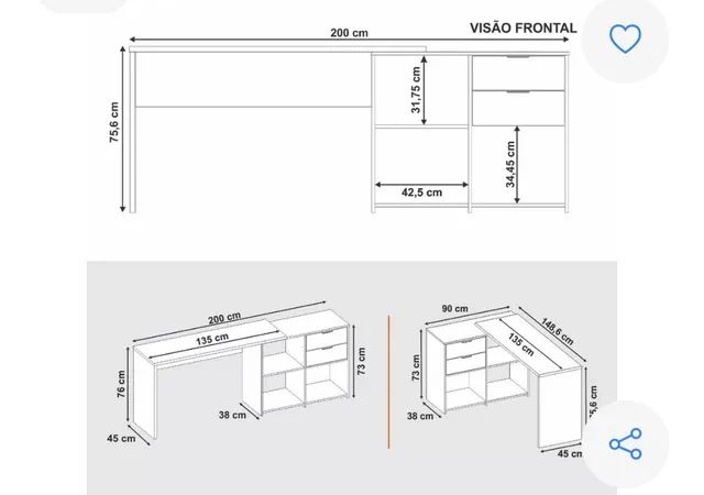 Mesa de escritório canto branco 2 posições  - Foto 2