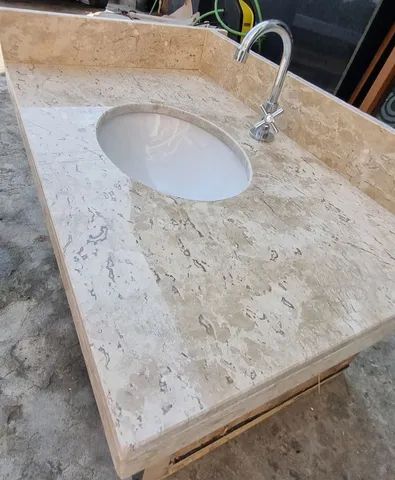 Pia banheiro pedra travertino polido Completa  - Foto 6