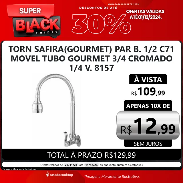 TORN SAFIRA(GOURMET) PAR B. 1/2 C71 MOVEL TUBO GOURMET 3/4 CROMADO 1/4 V. 8157