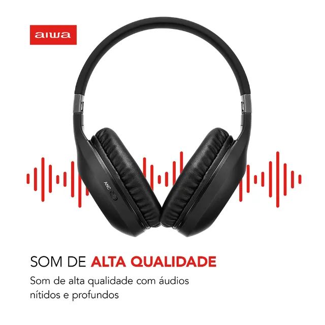 Fone de Ouvido Headphone sem fio Bluetooth Wireless Aiwa Aws HP-02-B Cancelamento de Ruído