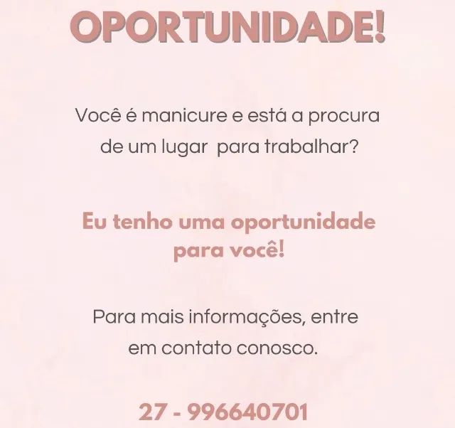 Vaga de emprego Manicure em Vitória, bairro bento ferreira - ES