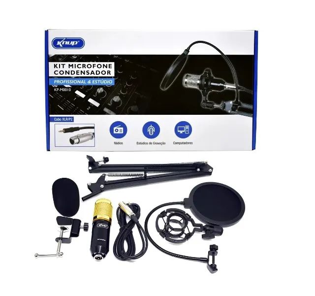 Kit Microfone Condensador Com Braço Articulado Knup
