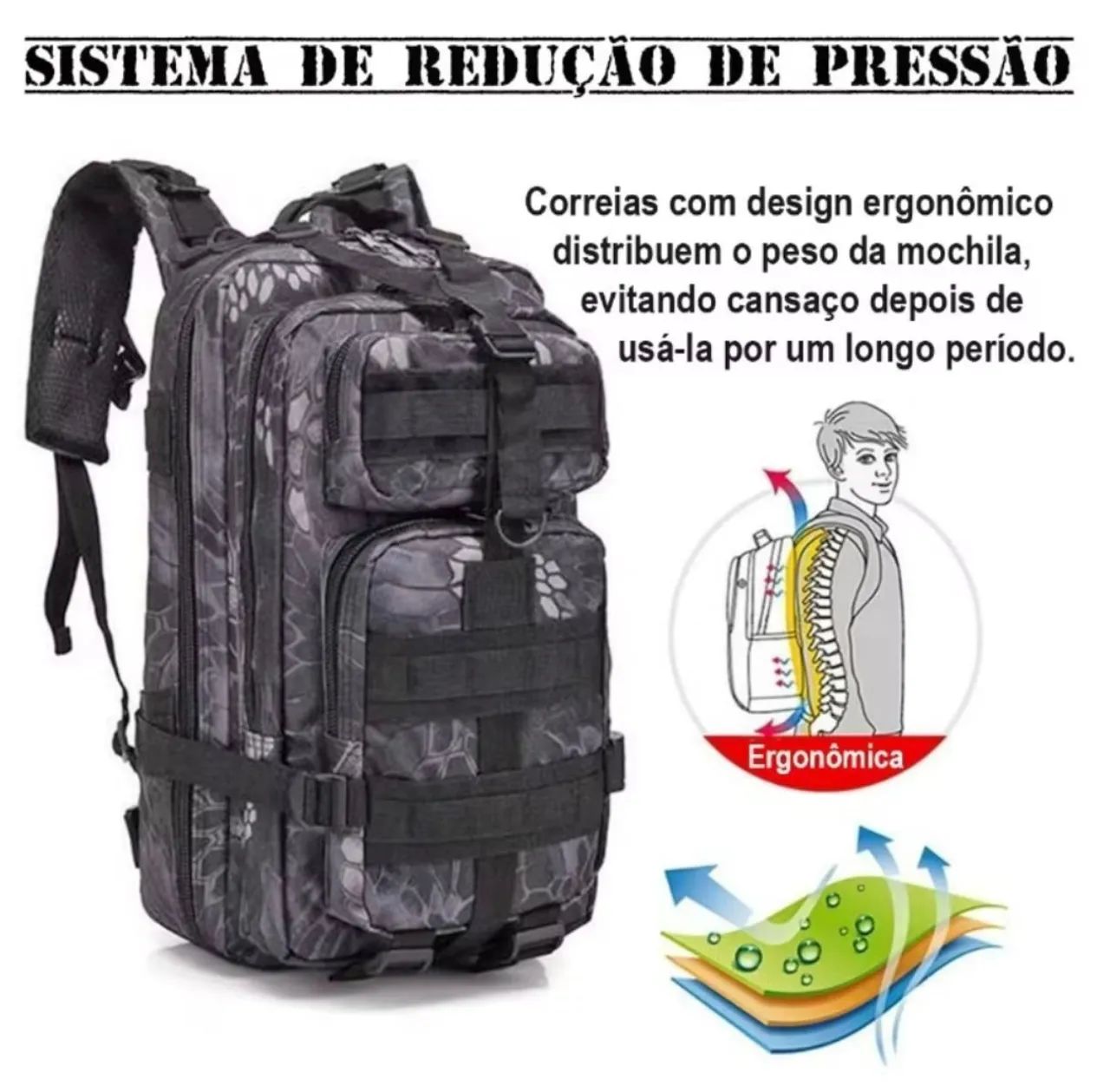 Mochila Tática Multiuso ideal para Camping, Trilhas 30 litros pequena - Foto 6