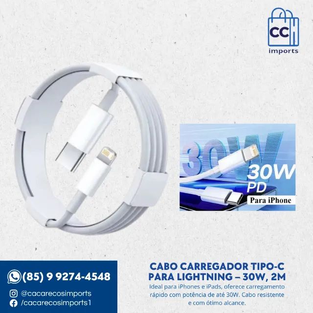 Cabo Carregador Tipo-C para Lightning - 30W, 2m