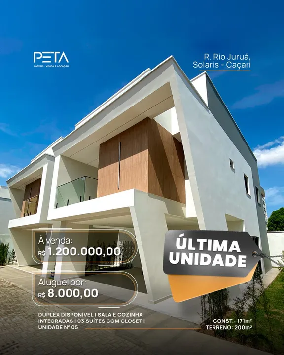 Vende-se Casa perfeita nova, no Caçari em condomínio exclusivo poucas unidades!