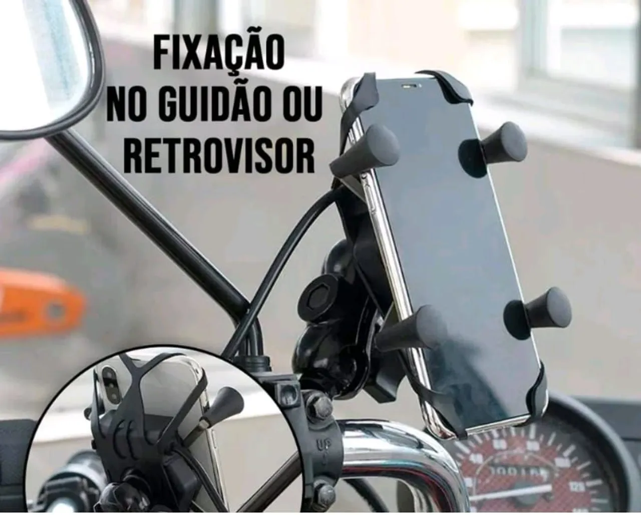 Suporte para Celular para Moto - Fixação no Guidão ou Retrovisor