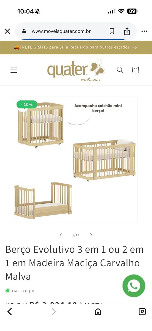 Berço evolutivo 3 em 1 - Carvalho Malva - Quater (com mini colchão)