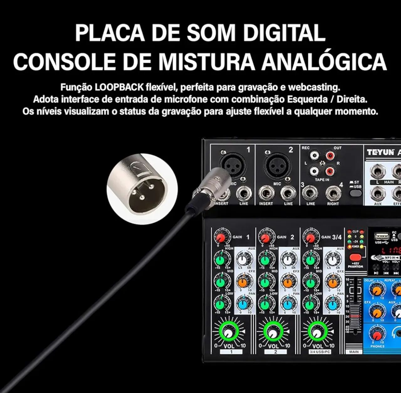 Mesa de Som 4 Canais TEYUN Af4 - 3/4 USB/PC - Foto 4