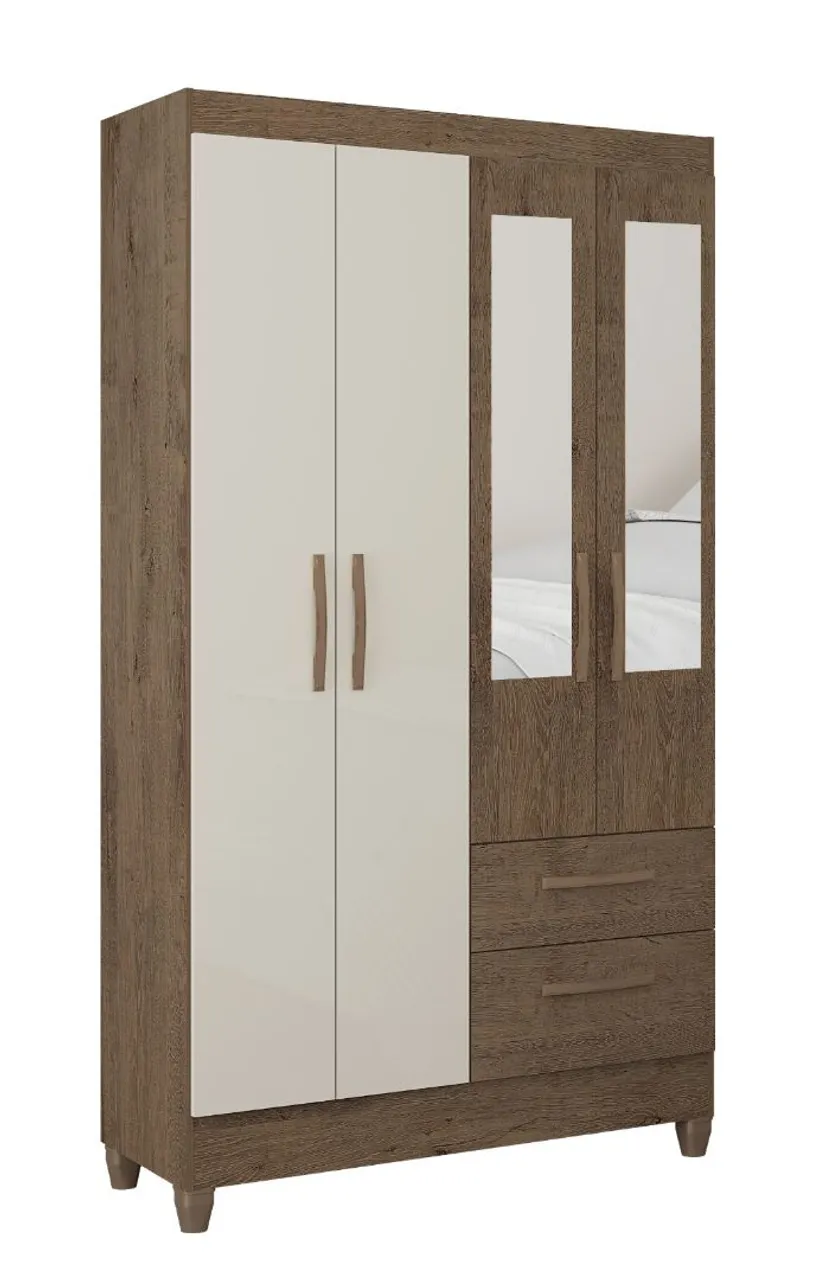 GUARDA ROUPA REAL 4 PORTAS C/ PÉS E ESPELHO