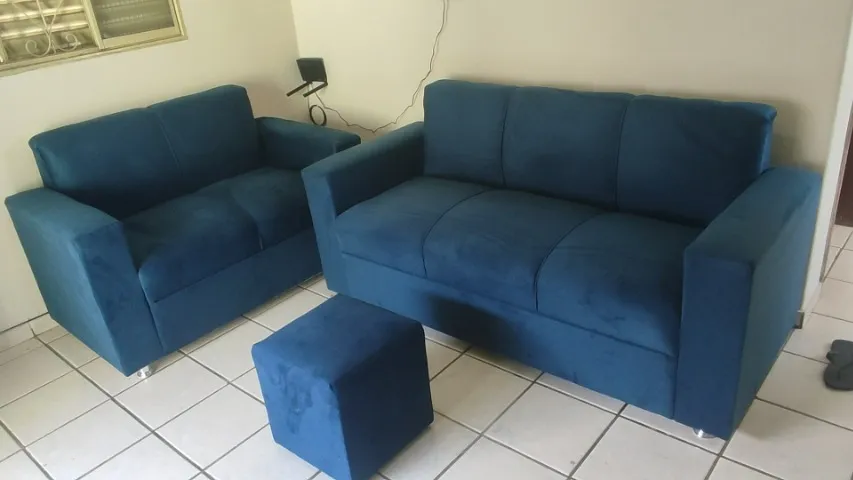 SOFA NOVO 3E2 LUGARES TECIDO SUEDE ESPUMA D33 FABRICA PROPRIA