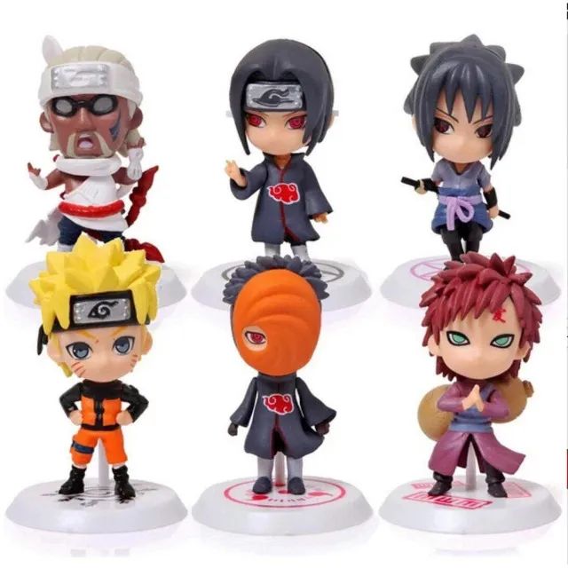 Kit 6 Bonecos - Naruto, Sasuke, Itachi, Obito, Gaara e Killer B - Miniaturas Pçs Shippuden