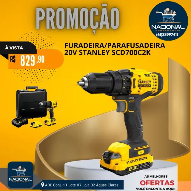 Furadeira e Parafusadeira Profissional 20V Stanley Modelo SCD700C2K 