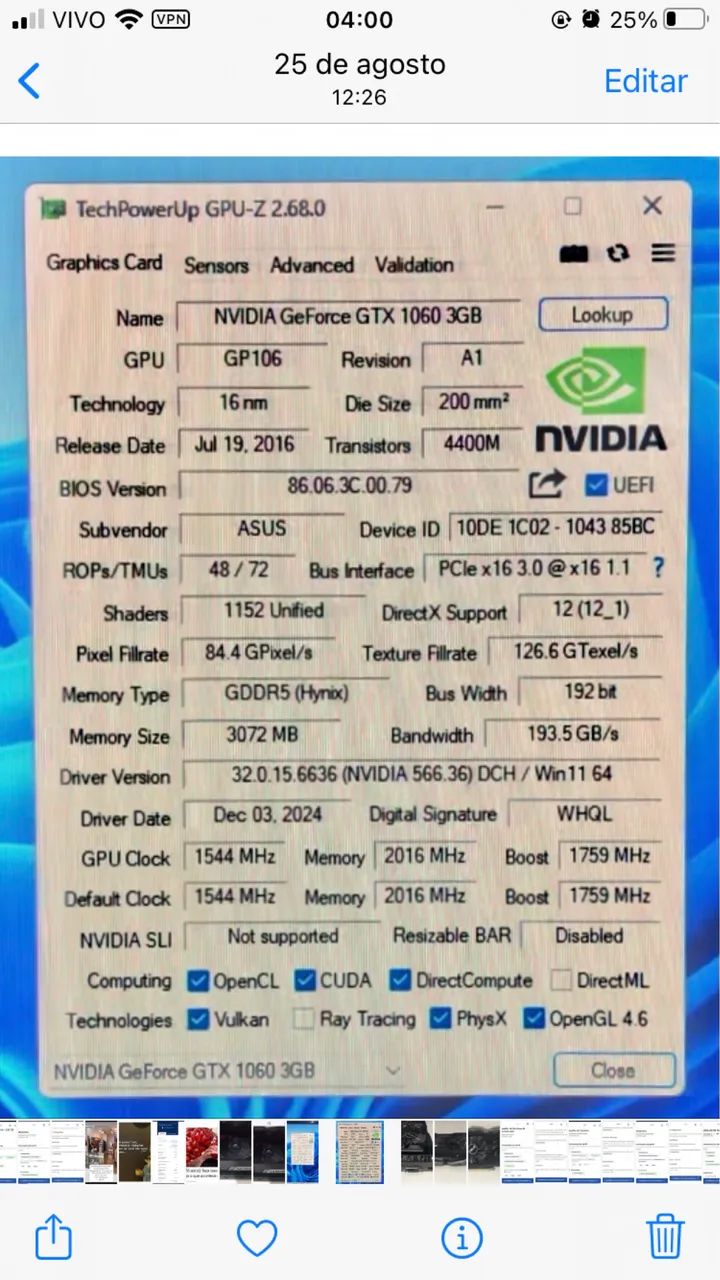 Asus Gtx 1060 3gb Gpu Z ASUS GTX 1060 3GB OC 192Bits Placas De