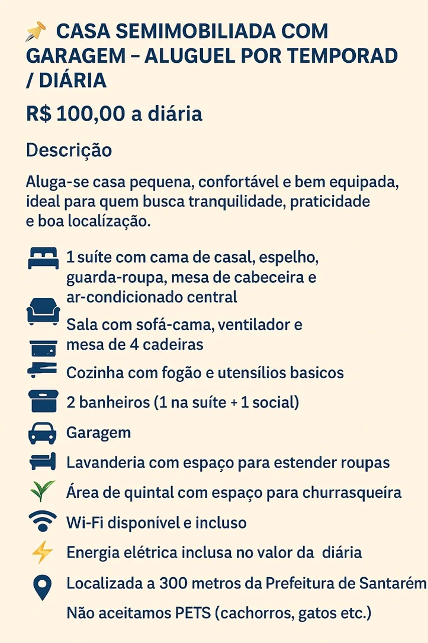 Alugo casa por temporada/diária. Próx. àPrefeitura