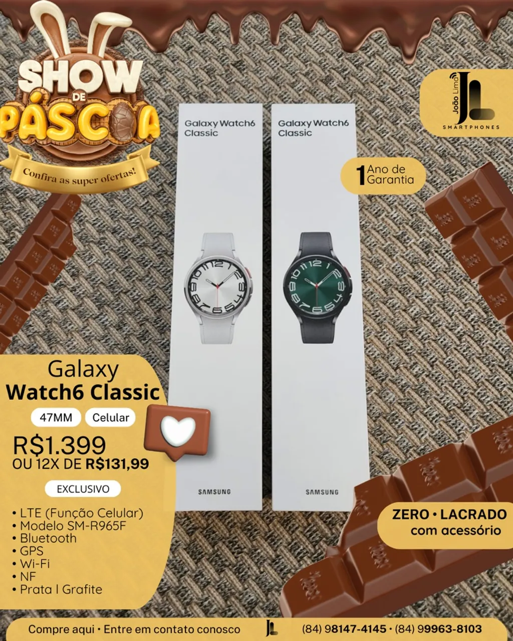 GALAXY WATCH6 CLASSIC, 47MM, CELULAR, LACRADO, EXCLUSIVO!