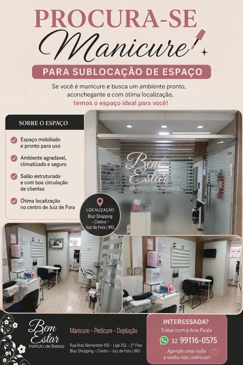 Procura-se Manicure para sublocar espaço