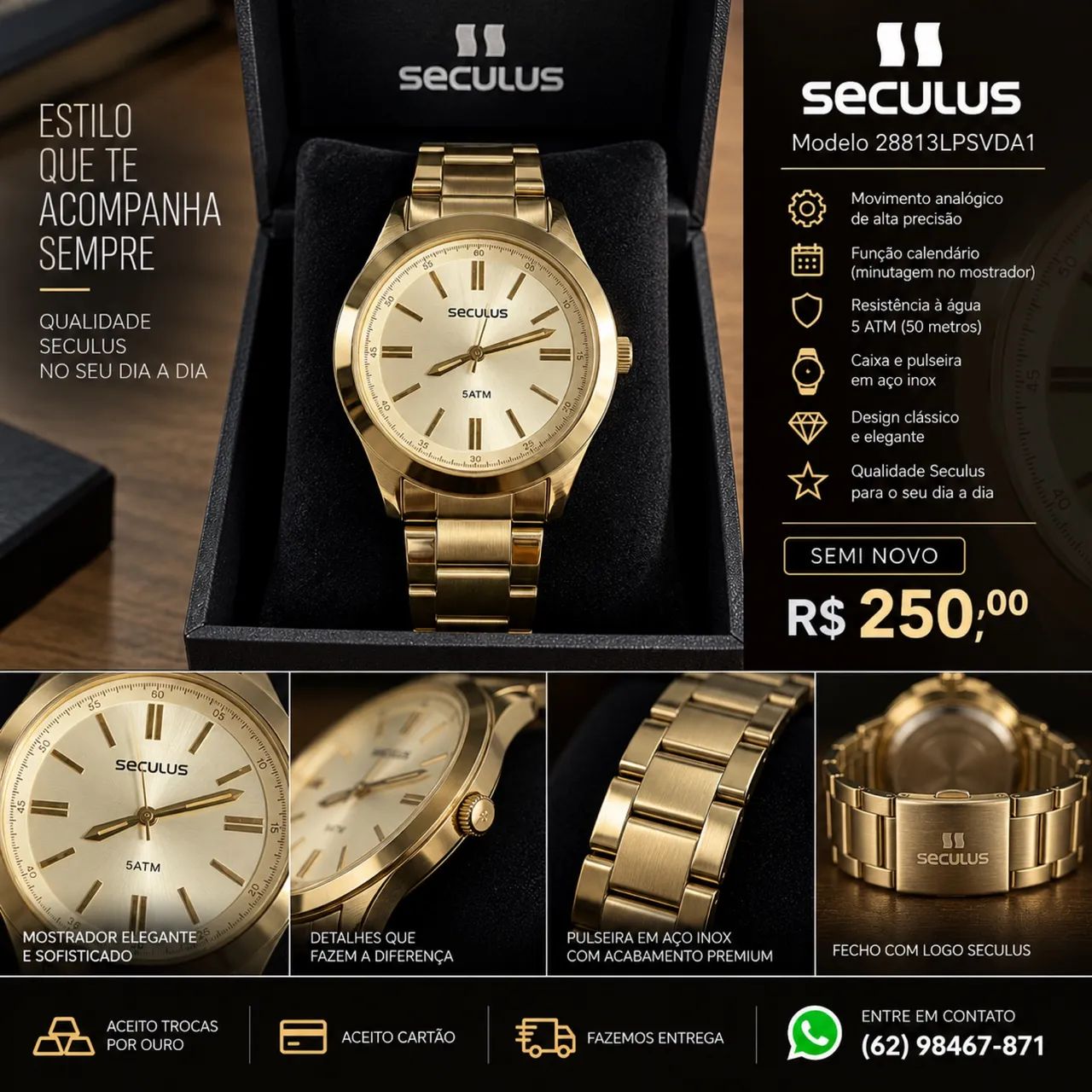 Relógio Seculus Dourado 