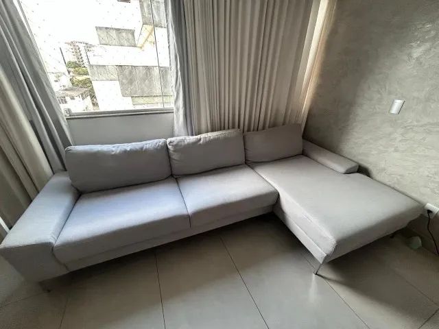 Sofá Linho Etna 3m - Estilo Escandinavo Chaise Esquerdo