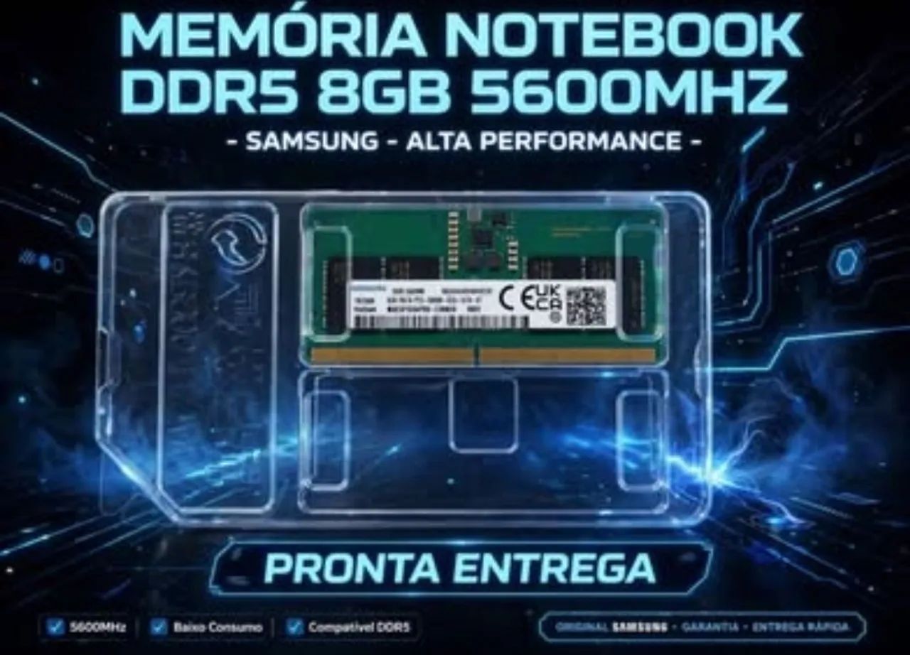 Memória ram ddr5 8gb, 5600Mhz. Para notebook.
