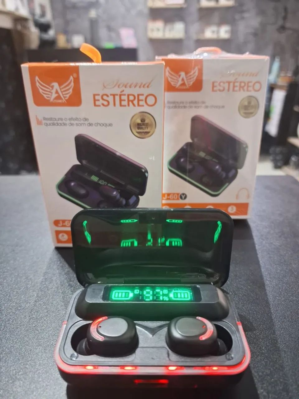 Fone de ouvido Bluetooth com case