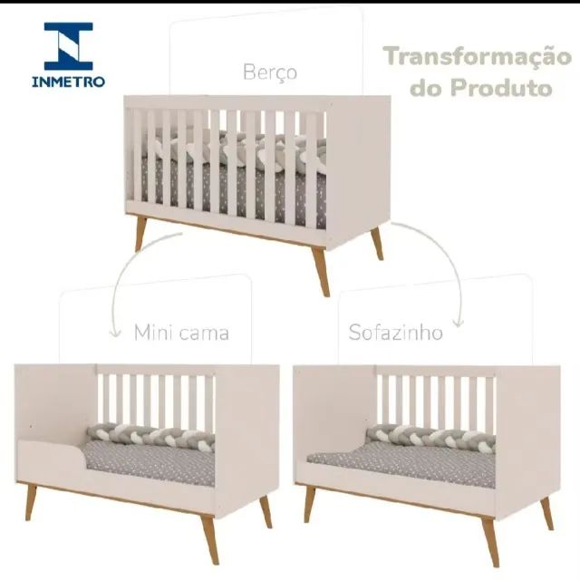 berço em mdf e madeira para bebê com colchão - Foto 2