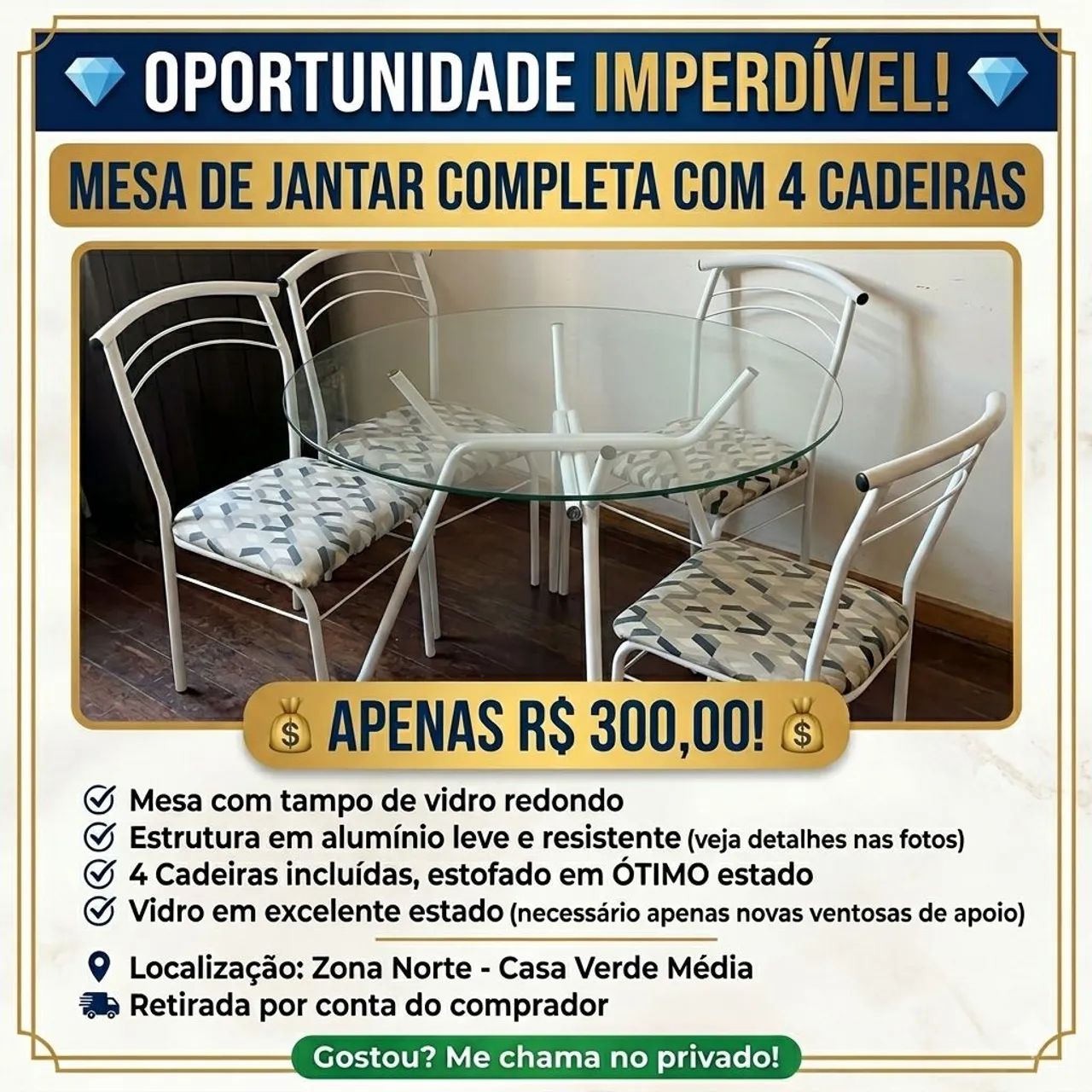 Mesa tampo de vidro