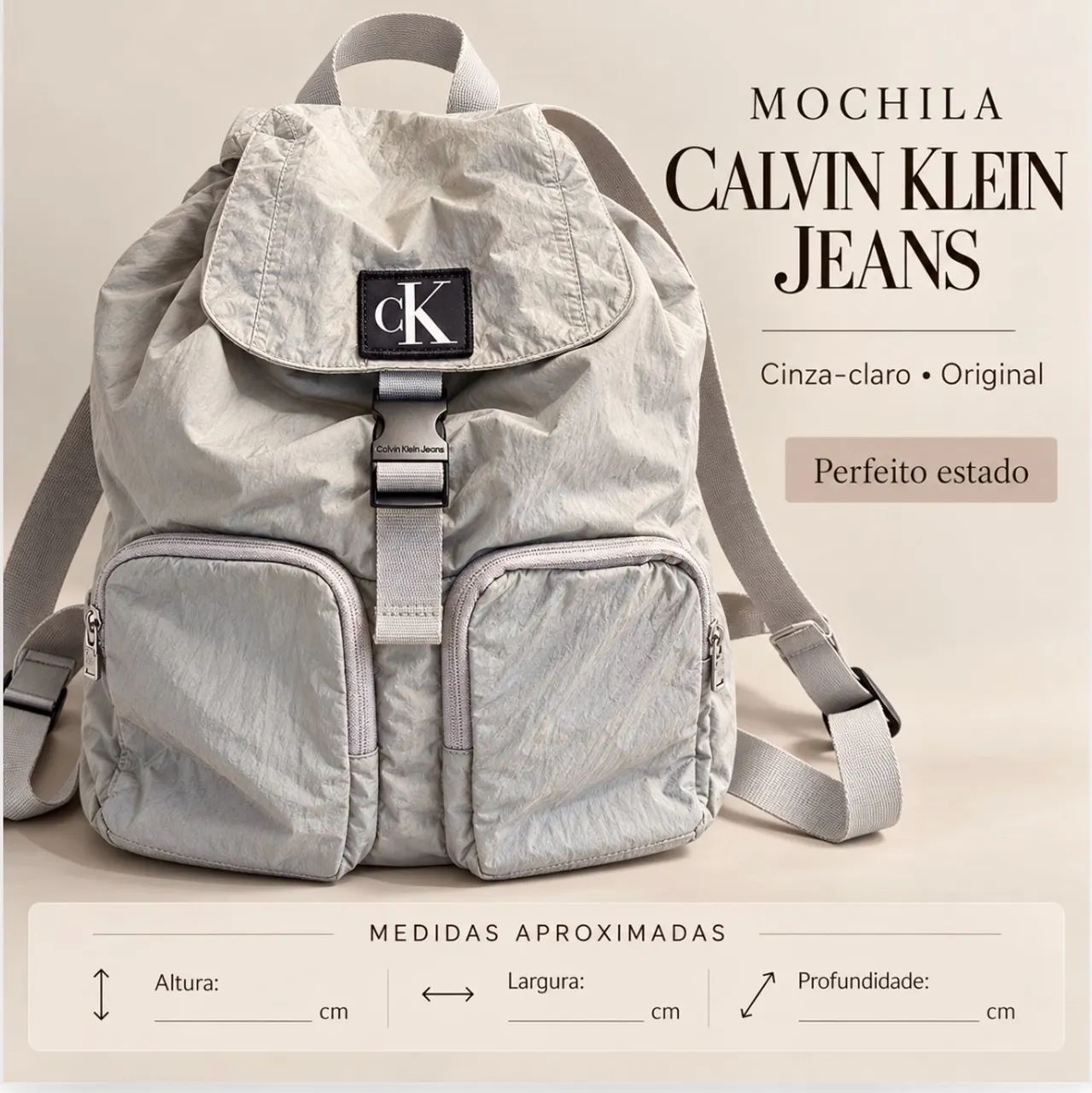Mochila Calvin Klein nylon cinza claro 