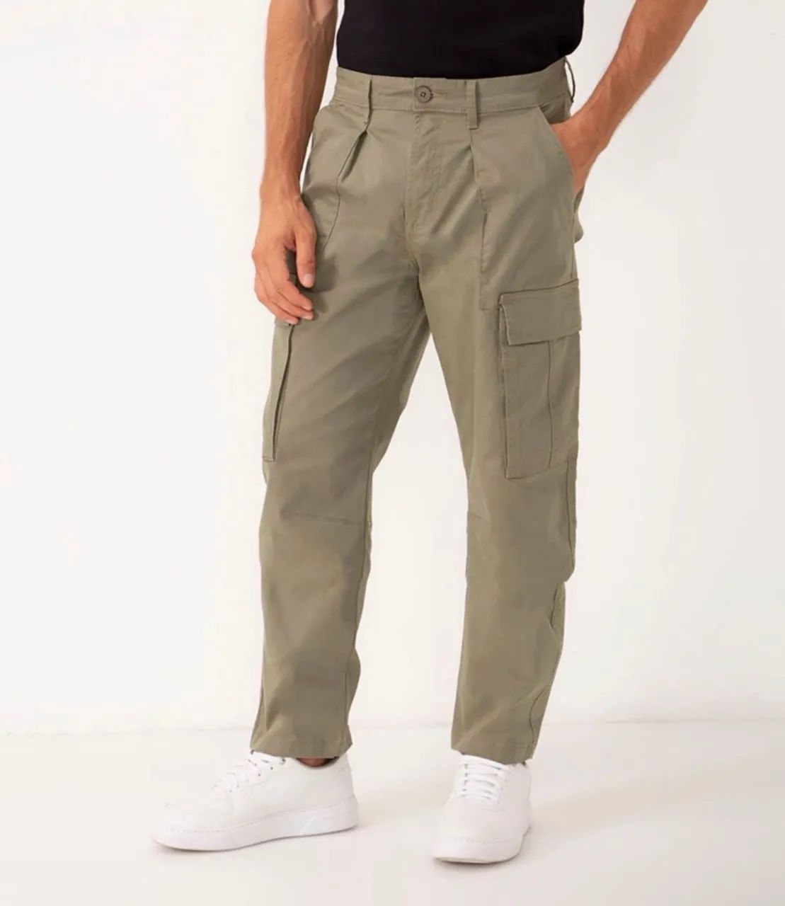 Calça de sarja cargo wide leg - Foto 4