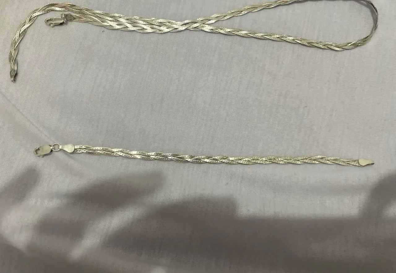 CONJUNTO COLAR+ PULSEIRA 3 FIOS,PRATA LIGITIMA!! - Foto 2